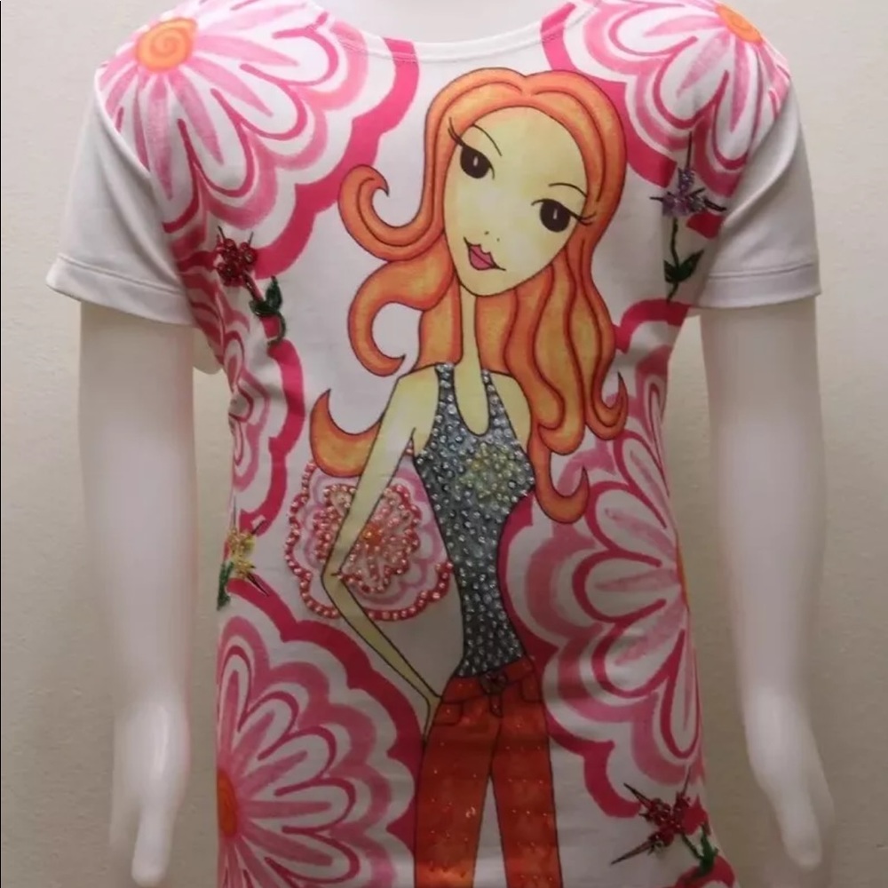 2/$20 Lot Of 2 Girls Graphic Design Shirt Small Glittered Beaded New York